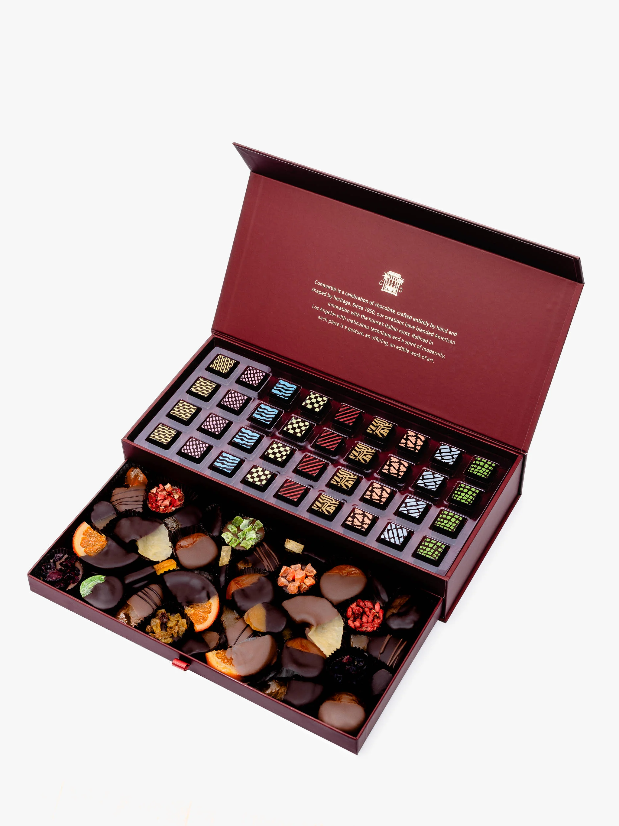 Burgundy Luxury Chocolate Drawer Gift Box - Chocolate & Fruit Selection - Image 2